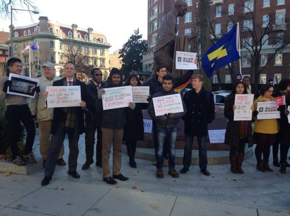 Photo credit: J.P. Singh. 11 December 2013.  LGBT Protest Outside Embassy of India, Washington, DC, after Indian Supreme Court's Judgment to Uphold Indian Penal Code 377 that Criminalizes Homosexuality. Second Sign from Right is a Line from Pyar Kiya to Darna Kya.
